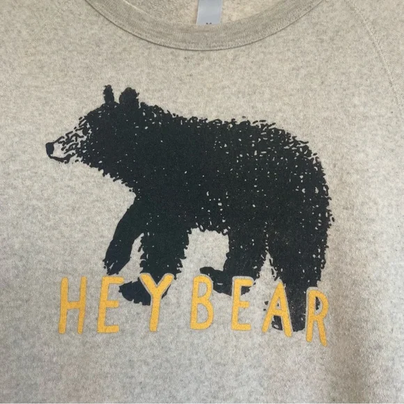 Hey Bear Graphic Cropped Oatmeal Heather Sweatshirt Size Medium - Picture 2 of 3